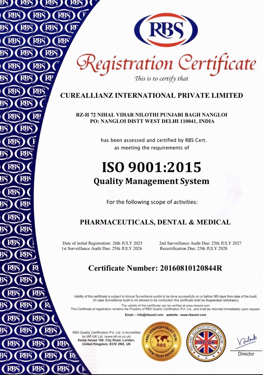 CureAllianz International ISO 9001 Certificate